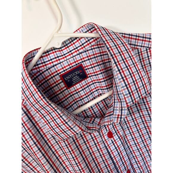 UNTUCKit Plaid Tommasi Wrinkle Free Regular Fit Button Down Shirt Red Blue Large - Picture 3 of 10